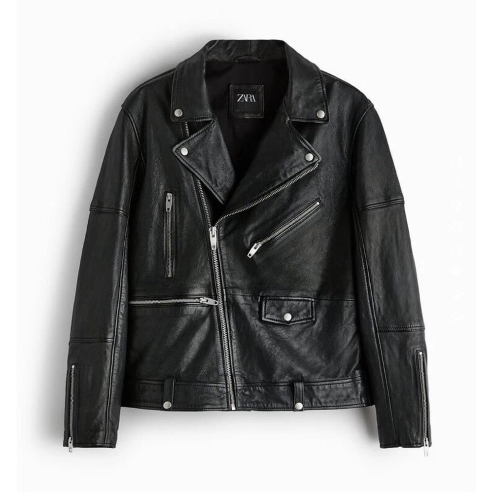 MAKE AN OFFER Zara Black Leather Motorcycle Jacket with Asymmetrical Zipper
